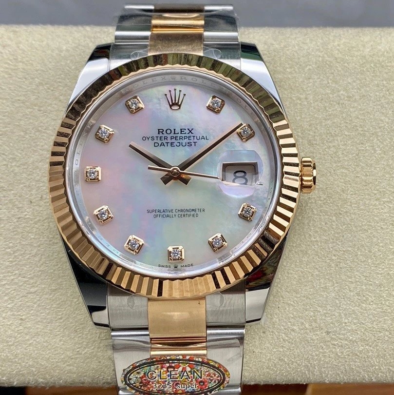 Rolex-Datejust 126331 41mm Oyster Rose Gold/Steel Mother-Of-Pearl Dial Diamonds Markers Clean DD3235 Automatic